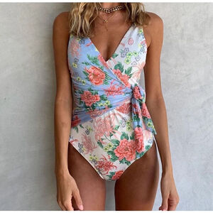 We are Hah Floral Wrap One Piece Swimsuit Size S